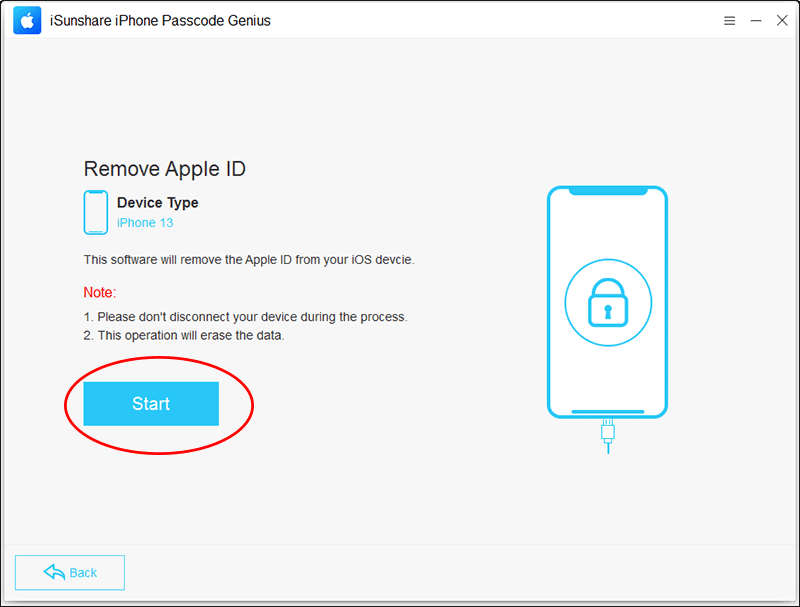 click start to remove apple id