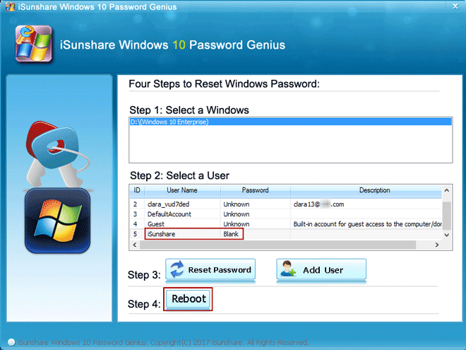 reboot windows 10 after laptop password reset