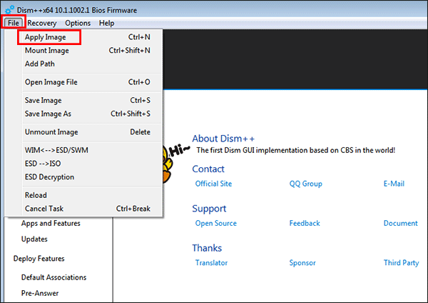 choose Apply Image in DISM