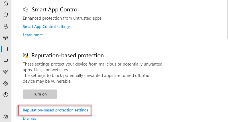 reputation based protection settings