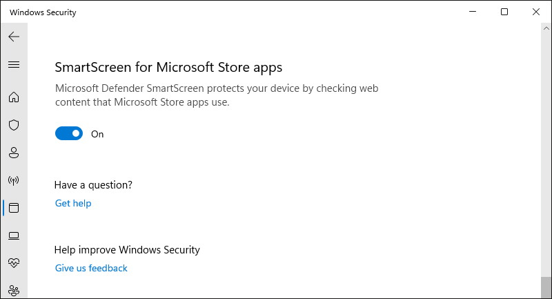 turn on smartscreen for microsoft store apps