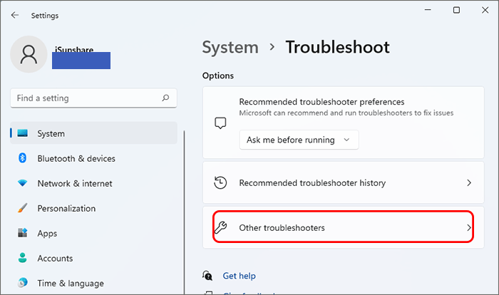 click Other troubleshooters