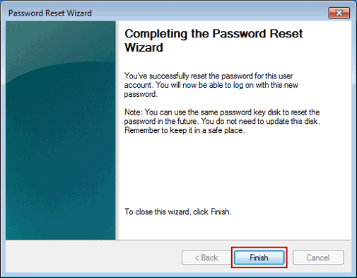 finish windows 7 admin password reset wizard