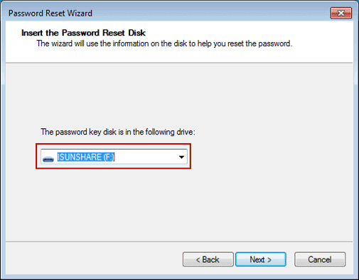 insert reset disk to reset windows 7 administrator password