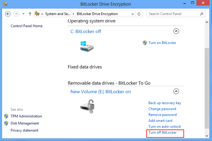 click Tunr off BitLocker