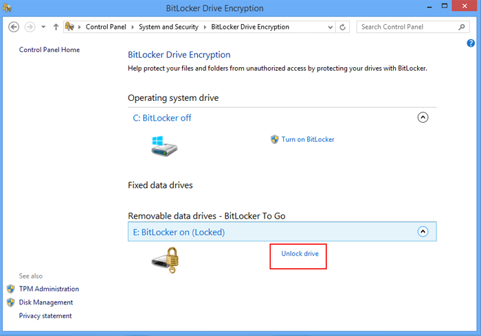 click Unlock drive