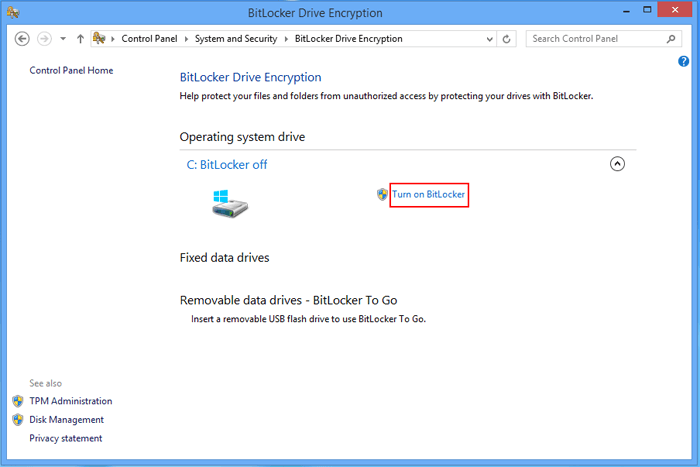 select turn on BitLocker