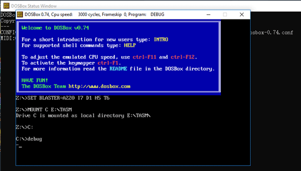 run dosbox debug