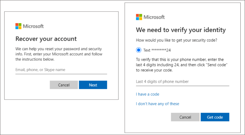 Reset Microsoft account password