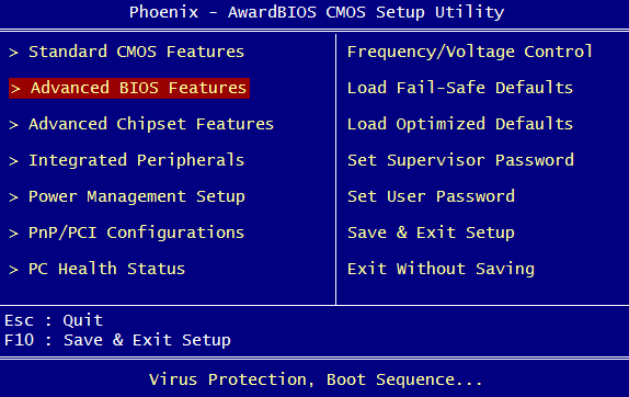 configuration of phoenix awardbios cmos setup utility