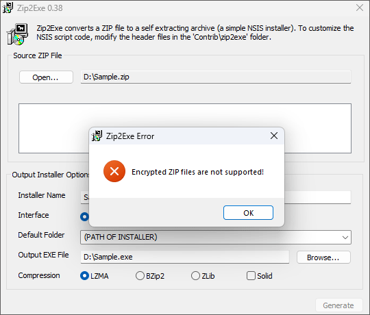 not supported encrypted zip files