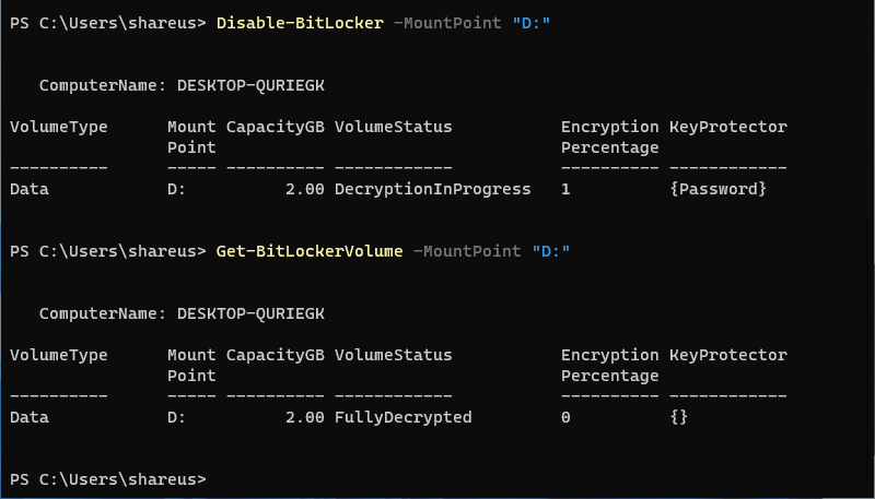 disable bitlocker