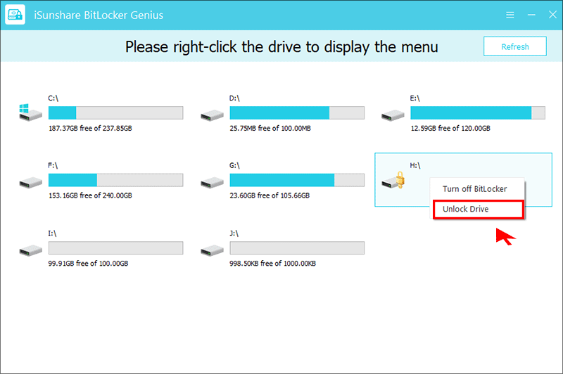 click unlock drive option