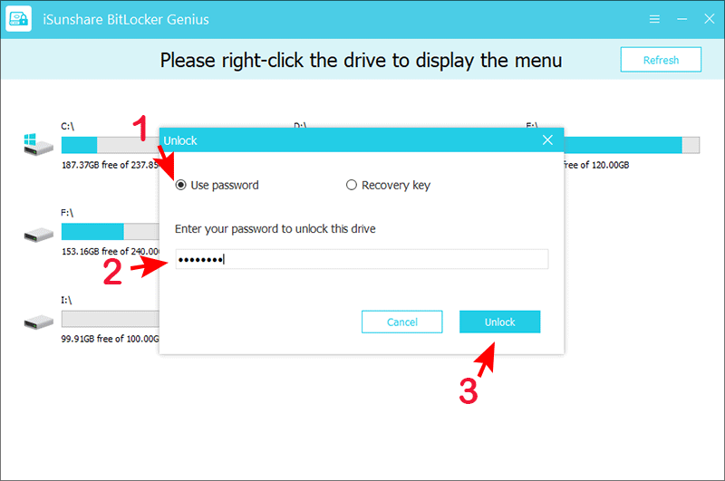 unlock drive with bitlocker password