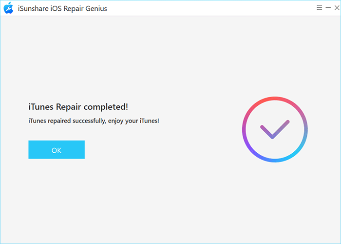 iTunes repair completed