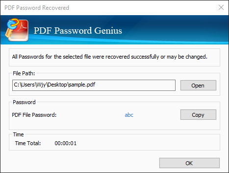 PDF password is recovered